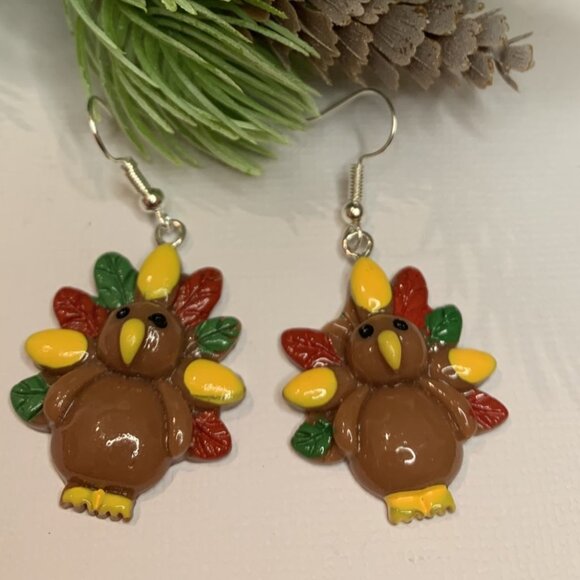 Turkey Earring, Fall Earring, Thanksgiving Earring, Holiday Earring, Gift Idea - Picture 3 of 9